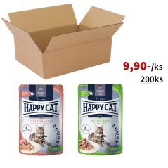 200x Happy Cat kapsičky, mix losos a jehněčí, VÝHODNÉ PRÉMIOVÉ BALENÍ