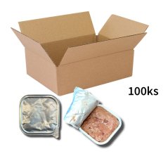100x Vaničky pro kočky bez polepu, mix s krůtou, hovězím a telecím masem 100g (Mix paštik, paštiky se želé, kousky masa v omáčce/želé)