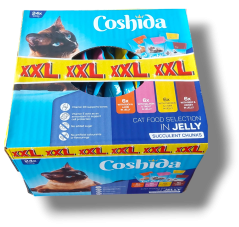 (AKČNÍ EXPIRAČNÍ VÝPRODEJ) 200x Coshida kapsičky pro kočky 100g, mix 4 druhy, kousky masa v želé, akční výhodné balení