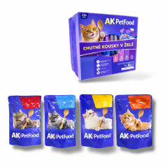 (EXPIRAČNÍ VÝPRODEJ) 200x Kapsičky pro kočky 100g, mix 4 druhy, kousky masa v želé