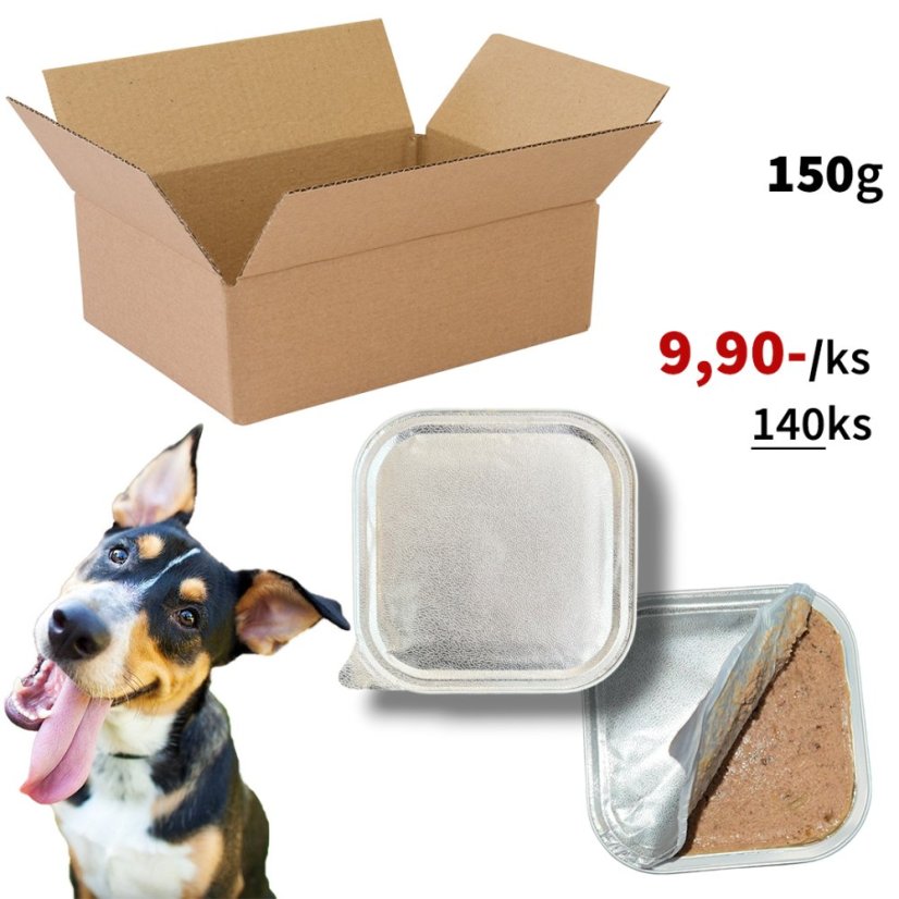 140x Vaničky pro psy bez polepu 150g, lahodná masová paštika s různými druhy masa, VÝHODNÉ EKONOMICKÉ BALENÍ