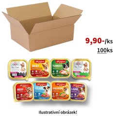 100x Mix různých prémiových značek a druhů vaniček pro psy 100g, VÝHODNÉ PRÉMIOVÉ BALENÍ