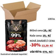 100x Kapsičky pro kočky, 99% masového proteinu! Mix druhů a příchutí, 85g VÝHODNÉ SUPERPRÉMIOVÉ BALENÍ
