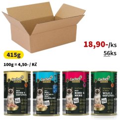 56x Konzervy pro kočky 415g Cachet Premium kousky masa v želé, 4 druhy, VÝHODNÉ PRÉMIOVÉ BALENÍ