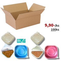 100x Mix vaniček pro kočky 85g, pěnová paštika s hovězím masem (70%) + kousky atlantskýho lososa v želé, VÝHODNÉ PRÉMIOVÉ BALENÍ