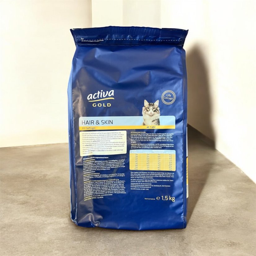 12x Activa Gold prémiové drůbeží granule pro kočky pro zdravou srst a kůži, 1,5kg, VÝHODNÉ PRÉMIOVÉ BALENÍ