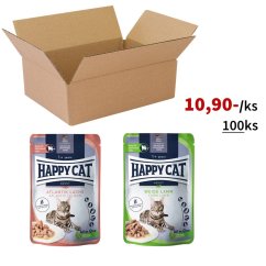 100x Happy Cat kapsičky, mix losos a jehněčí, VÝHODNÉ PRÉMIOVÉ BALENÍ