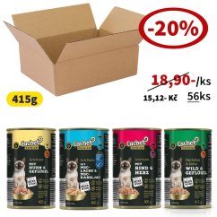 (-20% Akce) 56x Konzervy pro kočky 415g Cachet Premium kousky masa v želé, 4 druhy, VÝHODNÉ PRÉMIOVÉ BALENÍ
