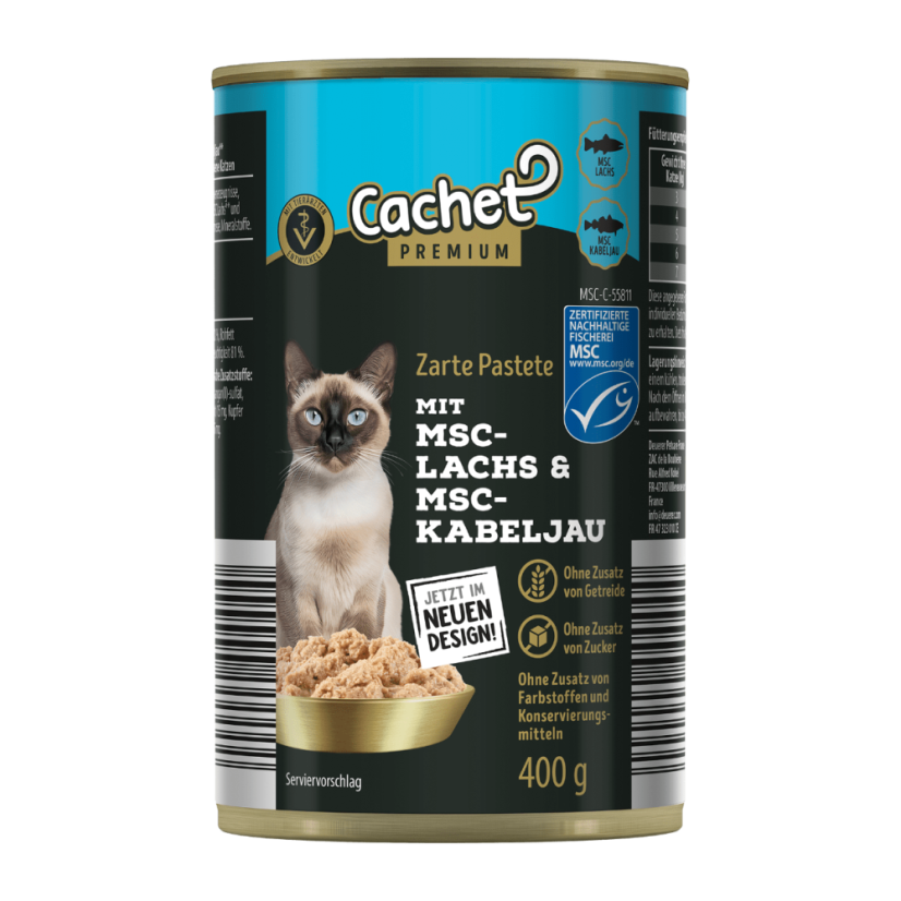 (-20% Akce) 56x Konzervy pro kočky 415g Cachet Premium kousky masa v želé, 4 druhy, VÝHODNÉ PRÉMIOVÉ BALENÍ