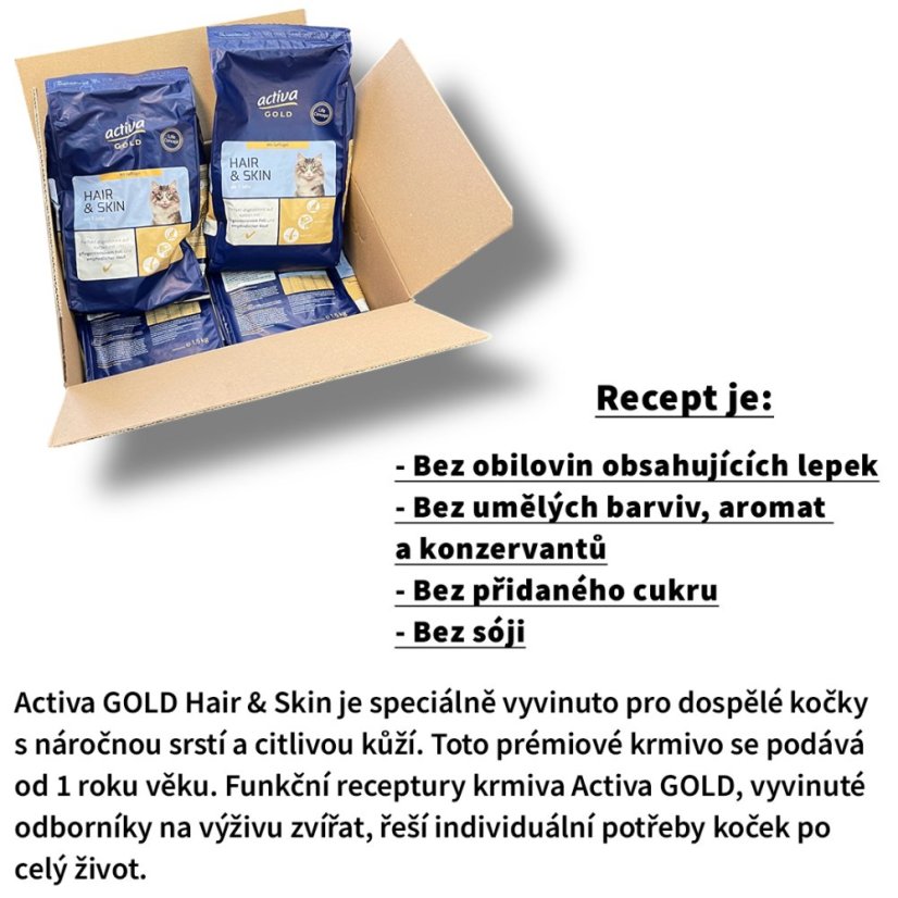 VŠEHOCHUŤ pro kočky, 140x mix kapsiček a vaniček (ekonomické) + 2x granule Activa Gold 1,5kg + 2x tyčinky kuře a losos 1kg