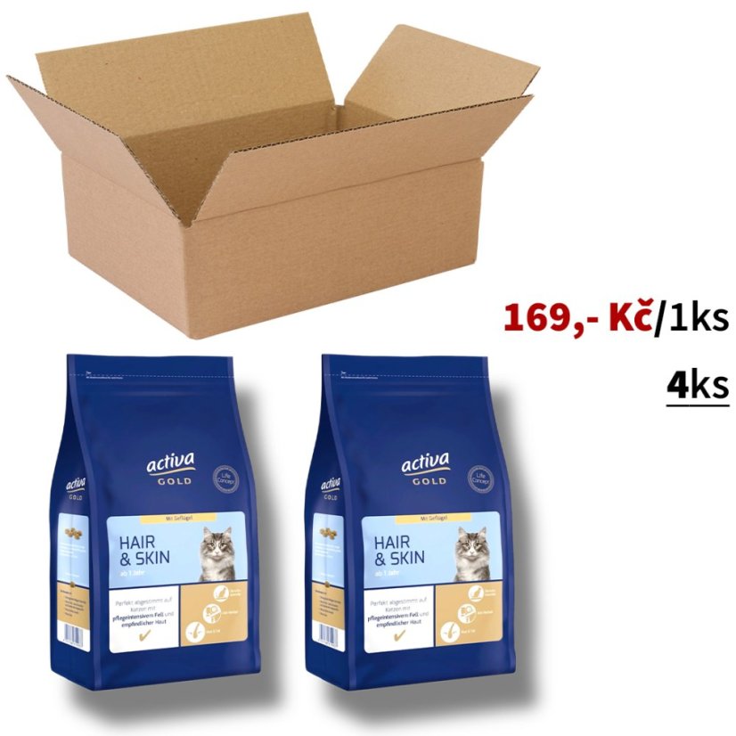 4x Activa Gold prémiové drůbeží granule pro kočky pro zdravou srst a kůži, 1,5kg, VÝHODNÉ PRÉMIOVÉ BALENÍ