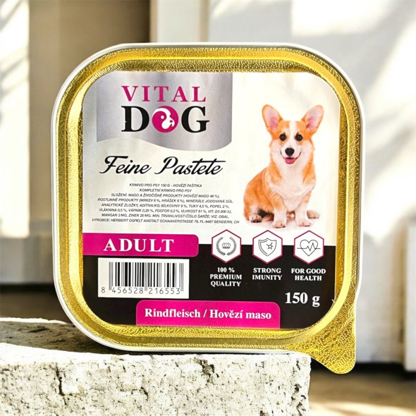 72x Vital Dog vaničky pro psy, hovězí paté 150g, VÝHODNÉ BALENÍ