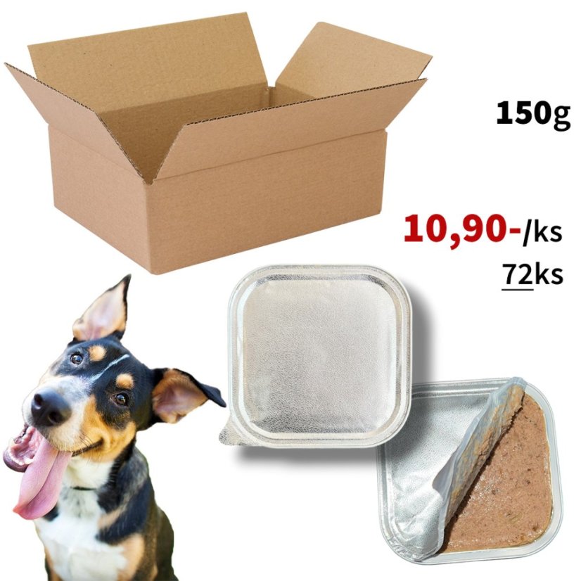72x Vaničky pro psy bez polepu 150g, lahodná masová paštika s různými druhy masa, VÝHODNÉ EKONOMICKÉ BALENÍ