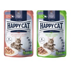 100x Happy Cat kapsičky, mix losos a jehněčí, VÝHODNÉ PRÉMIOVÉ BALENÍ