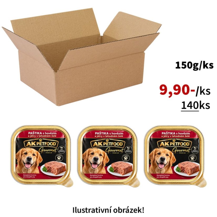 140x Vaničky pro psy 150g, lahodná paštika s hovězím masem a játry, 65% masa!, VÝHODNÉ  PRÉMIOVÉ BALENÍ