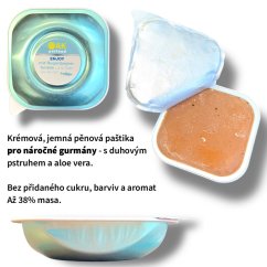 (EXPIRAČNÍ VÝPRODEJ) 200x Vaničky pro kočky 90g, krémová paštika s duhovým lososem a aloe vera