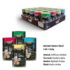 56x Konzervy pro kočky 415g Cachet Premium kousky masa v želé, 4 druhy, VÝHODNÉ PRÉMIOVÉ BALENÍ