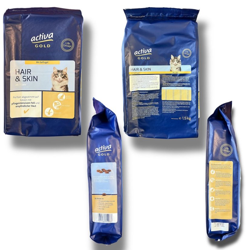 VŠEHOCHUŤ pro kočky, 140x mix kapsiček a vaniček (ekonomické) + 2x granule Activa Gold 1,5kg + 2x tyčinky kuře a losos 1kg