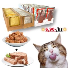 200x Mix kapsiček a vaniček pro kočky, bez polepu 85g - 100g, Výhodné balení