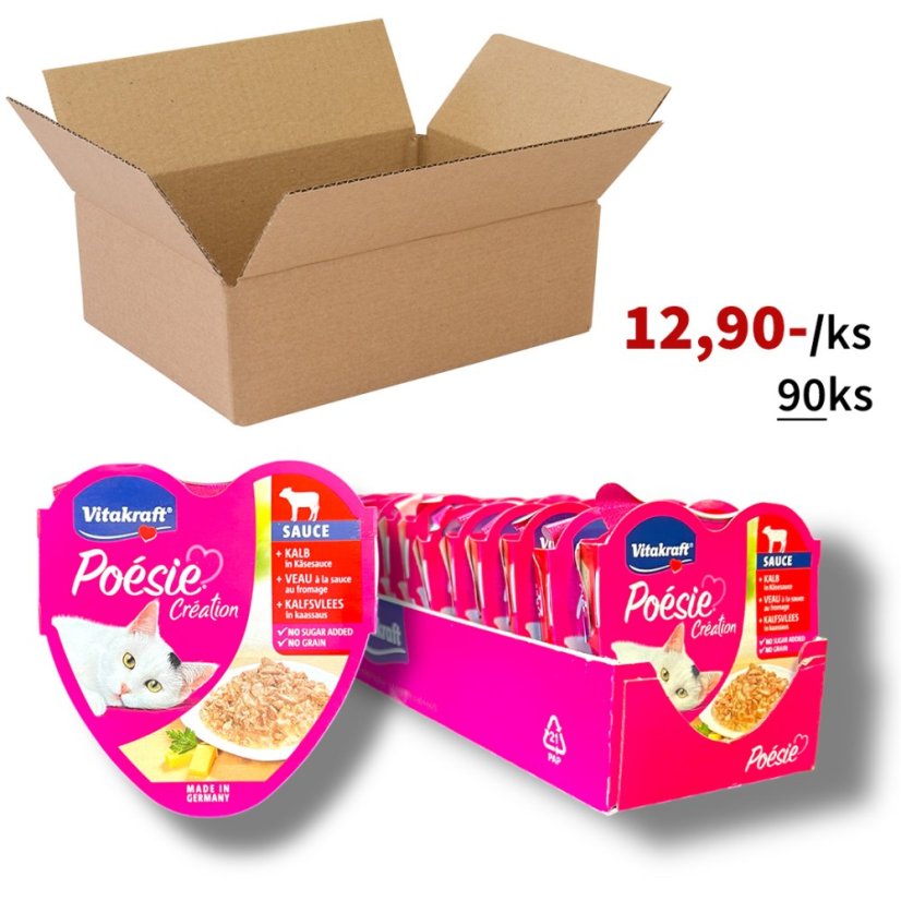 90x Vitakraft Poésie Création, telecí maso v sýrové omáčce 85 g, VÝHODNÉ BALENÍ
