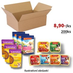 200x Mix různých prémiových značek a druhů kapsiček a vaniček pro psy 100g, VÝHODNÉ PRÉMIOVÉ BALENÍ