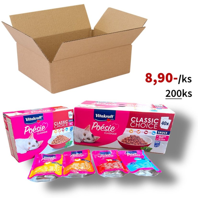 200x Vitakraft Poésie Classique kapsičky pro kočky, MIX kousky masa v omáčce, VÝHODNÉ BALENÍ